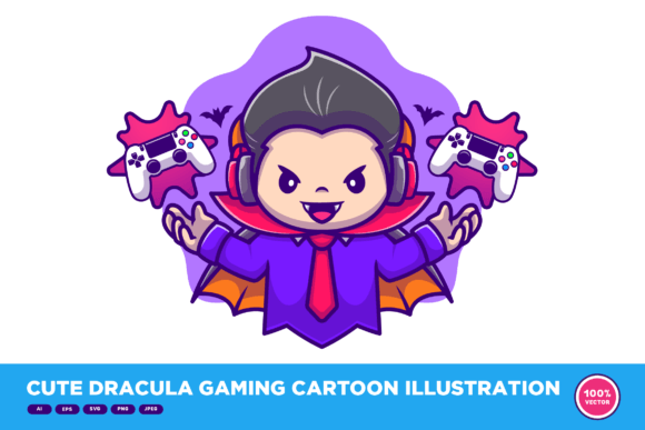 Bringing Playful Spookiness to Your Projects With a Cute Dracula Gaming Cartoon Illustration