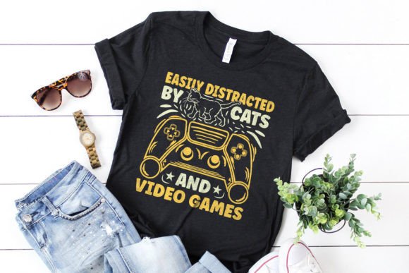 Cat Gaming T-Shirt Design: A Digital Asset for Custom Merchandise