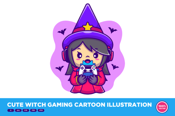 The Cute Witch Gaming Cartoon Illustration: Your Secret Spell for Creative Projects
